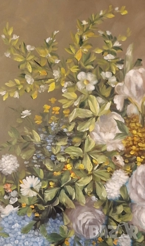 Картина натюрморт с цветя - масло върху платно, в барокова рамка, снимка 4 - Картини - 52707458