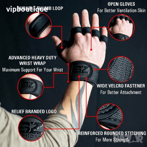 Отворени Ръкавици за Кросфит и Фитнес Black, снимка 3 - Фитнес уреди - 41459408