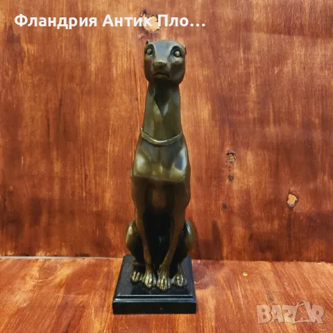 Бронзова скулптура на хрътка върху мраморна основа, снимка 2 - Статуетки - 49648505