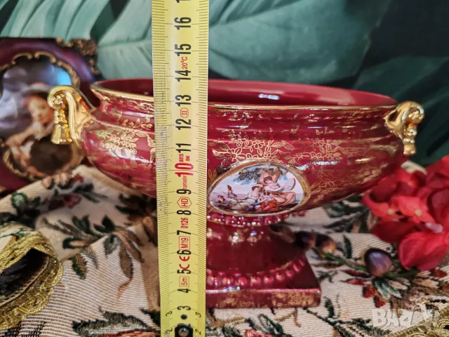 Ръчно рисувана порцеланова фруктиера на пиедестал около1930г, снимка 15 - Колекции - 48828009