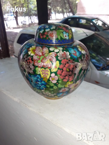 Клоазоне - Страхотен стар буркан с капак бронз емайл, снимка 2 - Антикварни и старинни предмети - 53323541