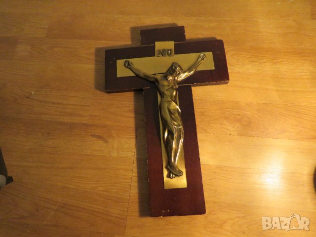 Огромен стар кръст разпятие Исус Христос 38 х 26 см -внос Израел, Йерусалим, снимка 2 - Антикварни и старинни предмети - 35918305