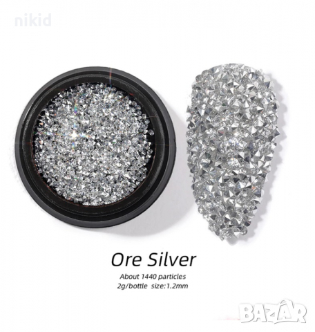 1440 супер ситни сиви сребристи камъчета диамантчета диаманти за декорация украса нокти маникюр плик, снимка 2 - Продукти за маникюр - 36338439