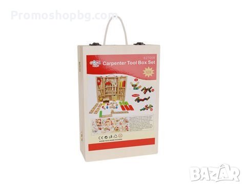 Дървен куфар с инструменти, 32 части, Малък майстор, детски инструменти, снимка 3 - Други - 40918950