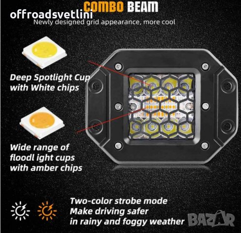 2 БРОЯ х 96W LED Фарове за вграждане + Окабеляване с бутон, снимка 3 - Аксесоари и консумативи - 41954244