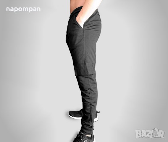 Черно Мъжко Долнище Анцуг за Фитнес и Спорт с Карго Джобове, снимка 4 - Спортни дрехи, екипи - 39087872