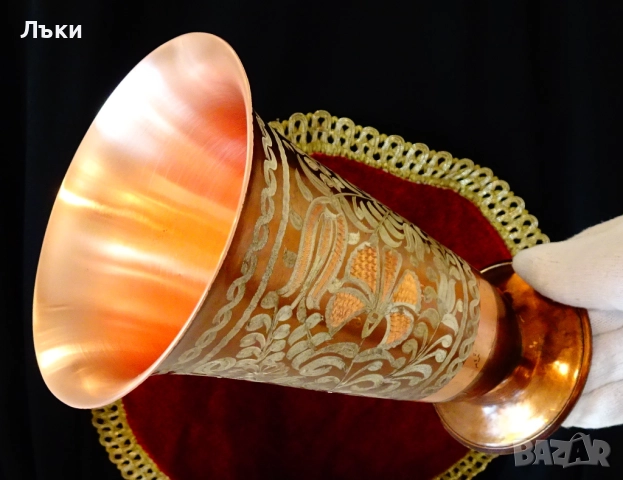 Писан меден бокал,чаша 500 мл.,чиста червена мед. , снимка 6 - Антикварни и старинни предмети - 51937521