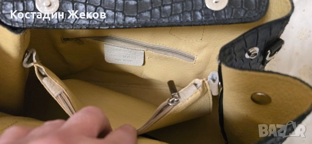 Тази елегантна италианска черна чанта е изработена от естествена кожа с крокодилски ефект , снимка 13 - Чанти - 53827551