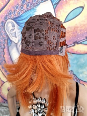 👑 💗Ново ! Уникална Дизайнерска Перука Боб Стил Прическа в Оранжев Цвят с Бретон💋 КОД : 9066💗 👑 , снимка 8 - Аксесоари за коса - 42570186