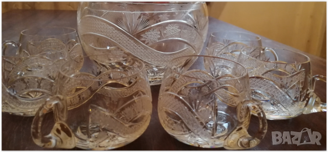 Кристален съд за боле с шест чаши и черпак, снимка 3 - Декорация за дома - 36299791