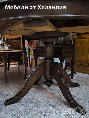 Кръгла дъбова маса + 4 стола, снимка 6 - Маси - 53722188
