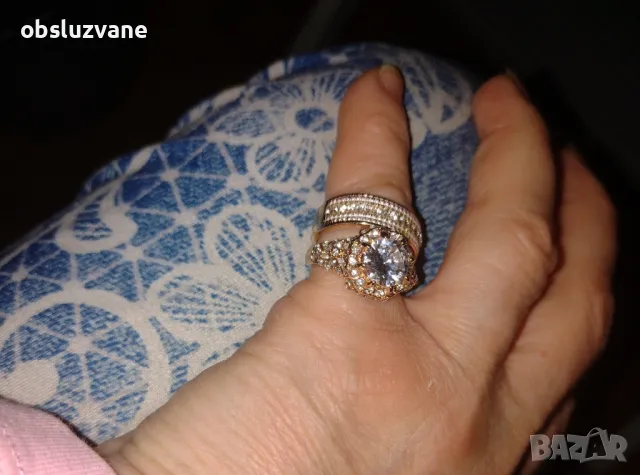 Двоен пръстен с диамант и кварц, снимка 1