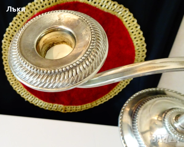 Посребрен троен свещник,свещник тройка,релеф. , снимка 4 - Антикварни и старинни предмети - 51500863