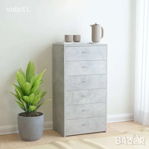 vidaXL Бюфет с 6 чекмеджета, бетонно сив, 50x34x96 см, инженерно дърво, снимка 2 - Бюфети - 56147766