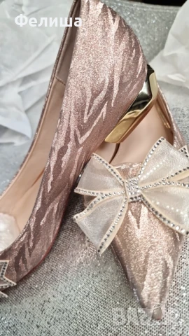 Луксозни Дамски Обувки на Нисък Ток с Великолепни Блестящи Панделки Обсипани с Камъни - Арабски Лукс, снимка 9 - Дамски обувки на ток - 50547285