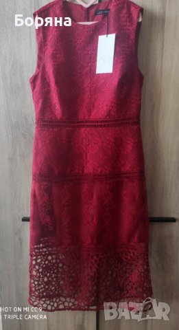 НАМАЛЕНА - ZARA нова червена изящна рокля размер S, снимка 4 - Рокли - 41743772