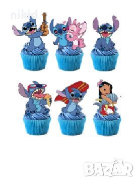 24 бр Лило и Стич lilo stitch къси остри картонени топери топер торта мъфини кексчета парти рожден, снимка 2 - Други - 37589706