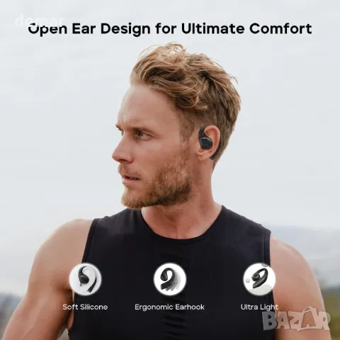 Слушалки Tribit OpenGo Open-Ear, Bluetooth, Ергономични кукички за уши, 104 ч, IPX5, черни, снимка 4 - Безжични слушалки - 48165880