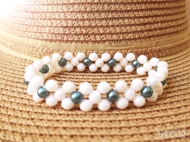 🏷️ Гривна / цвят: перлено бял и зелен, снимка 2 - Гривни - 47313115