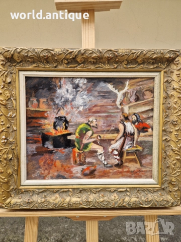 Уникална антикварна майсторска авторска картина масло върху платно , снимка 3 - Картини - 52270043