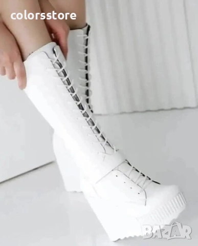 Ботуши на платформа - бяла кожа - 1905