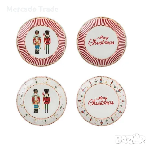 Коледен комплект Merkado Trade, 4бр.,Чинии за сервиране, Коледни войници