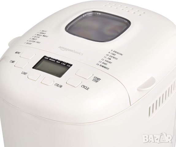 Хлебопекарна Amazon Basics, 550W, Капацитет 700-900 гр, 15 програми, Бял, снимка 3 - Хлебопекарни - 42416355