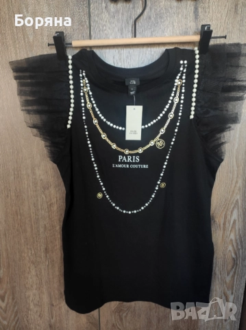 River Island нова с етикет тениска топ с перли и тюл, снимка 2 - Потници - 52169812