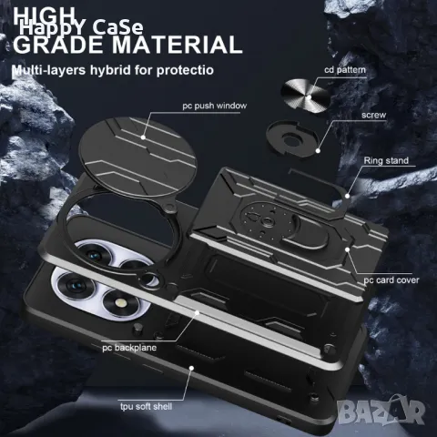 Xiaomi Redmi Note 14 / 14 Pro / 14 Pro+ / CARD SLOT Удароустойчив кейс гръб калъф с пръстен, снимка 5 - Калъфи, кейсове - 48643937