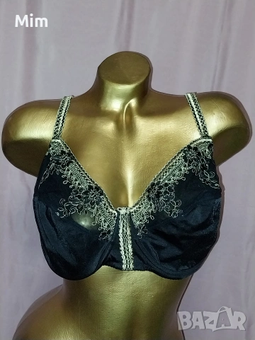 Ulla Popken 110 D Черен сутиен с бродерия , снимка 2 - Бельо - 53689367