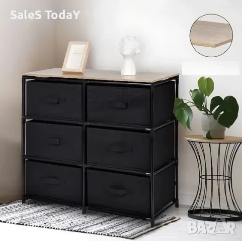 Текстилен шкаф, Скрин текстилен, Етажерка, черен, 6 чекмеджета, снимка 2 - Гардероби - 41284408
