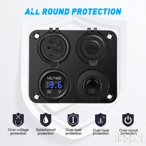 12V/24v панел за вграждане USB зарядно запалка волтметър Бушон копче, снимка 2 - Аксесоари и консумативи - 48099223