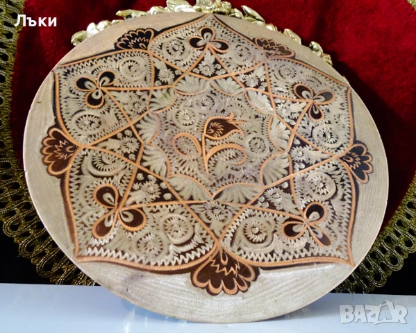 Медна чиния писана с цветя и орнаменти 20 см. , снимка 3 - Антикварни и старинни предмети - 53650393