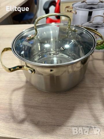 Луксозен комплект тенджери с неръждаема стомана и златисти дръжки – перфектният избор за всяка кухня, снимка 4 - Съдове за готвене - 53255824