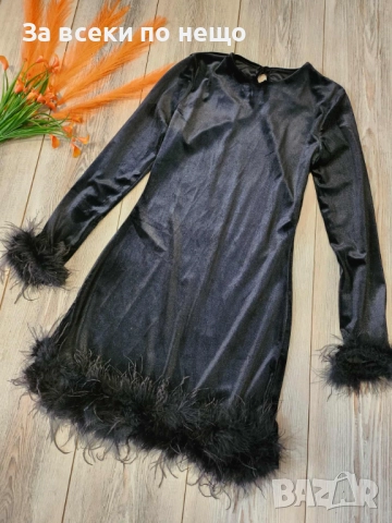 Дамска Черна Къса Рокля С Пух Код I_199