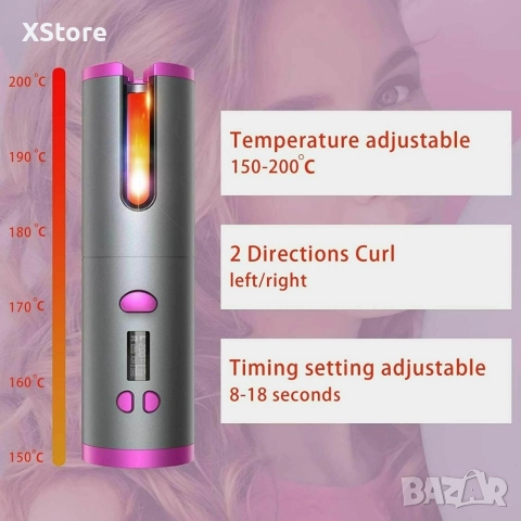 Безжична автоматично въртяща се маша за вълнообразни къдрици, снимка 3 - Маши за коса - 52590114