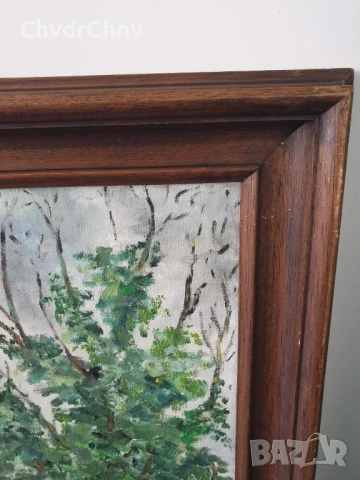 94х74см наивизъм/голяма картина масло върху платно/къща-дървета-река/1979/дървена рамка, снимка 8 - Картини - 50852908