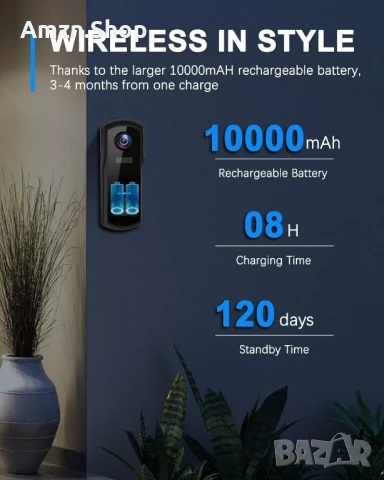 Безжичен Smart видеозвънец , звънец с камера Безжична видеокамера за врата UCOCARE , снимка 6 - Други - 51220661
