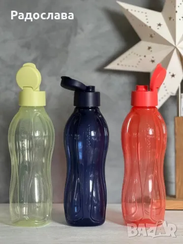 Еко бутилка за вода 1л, флип капачка от Tupperware , снимка 3 - Буркани, бутилки и капачки - 46851213