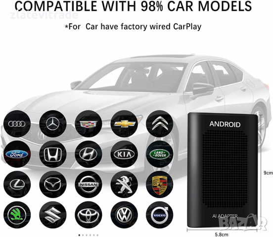 AI Box Adapter Android 10 4-2-32 безжичен Carplay Youtube, Waze, Netflix - ЛИКВИДАЦИЯ -, снимка 2 - Навигация за кола - 36279199