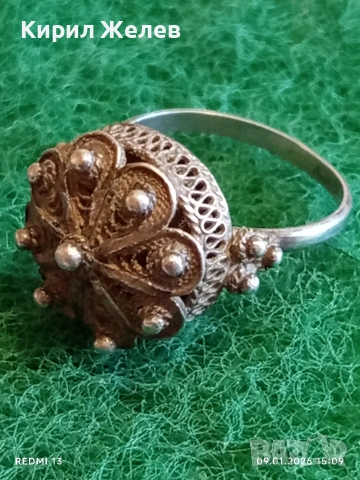 Сребърен Възрожденски стил пръстен филигранна изработка с гранулация 52779, снимка 4 - Пръстени - 53044357