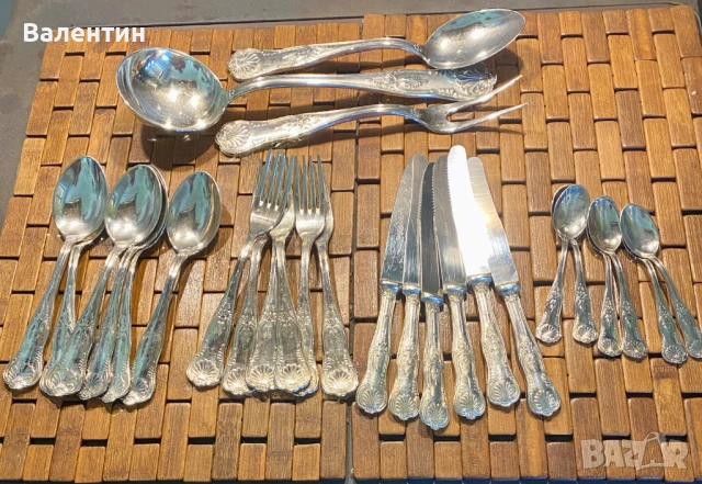 #0011# Комплект прибори за хранене за 6 души. Винтидж. Италия. Неръждаема стомана/посребрена., снимка 2 - Прибори за хранене, готвене и сервиране - 50685408