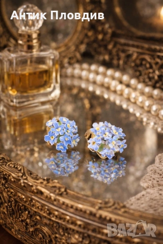 Винтидж обеци клипс „Незабравки“ – порцелан