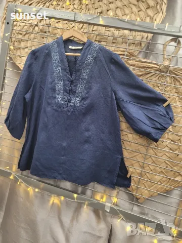 ЛЕНЕНА тъмносиня риза с бродерии- XL, снимка 1