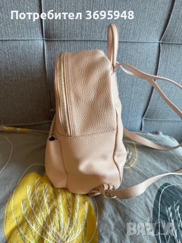 Кожена раница Zarena в цвят пудра, снимка 3 - Раници - 53845806