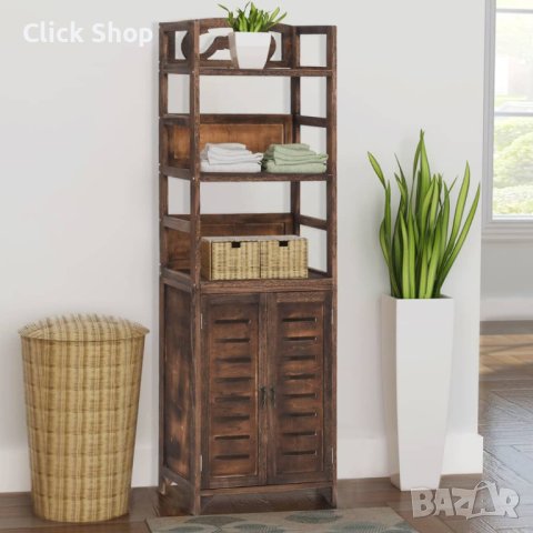 Шкаф витрина, тъмнокафяв, 46x24x140 см, масивно дърво пауловния, снимка 1