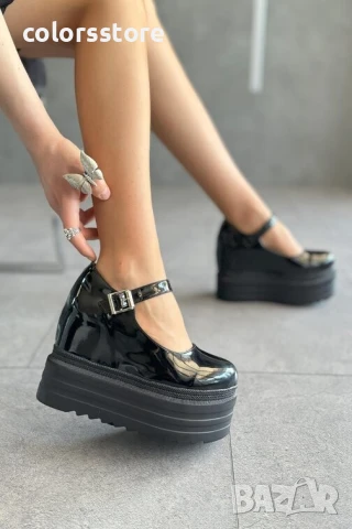 Обувки на платформа - черен лак - GHF90

, снимка 2 - Дамски ежедневни обувки - 50816718