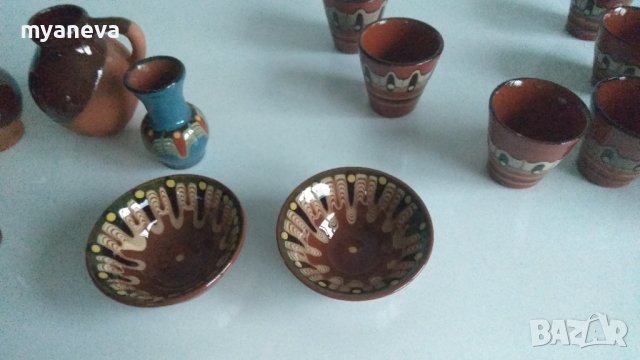 Троянска керамика, сервиз за ракия с 6 чашки и лот съдове. , снимка 9 - Сервизи - 44373216
