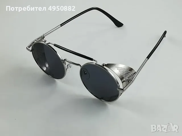 Метални слънчеви очила с капачета на дупки, сребърни с черни стъкла UV400, снимка 3 - Слънчеви и диоптрични очила - 56161372