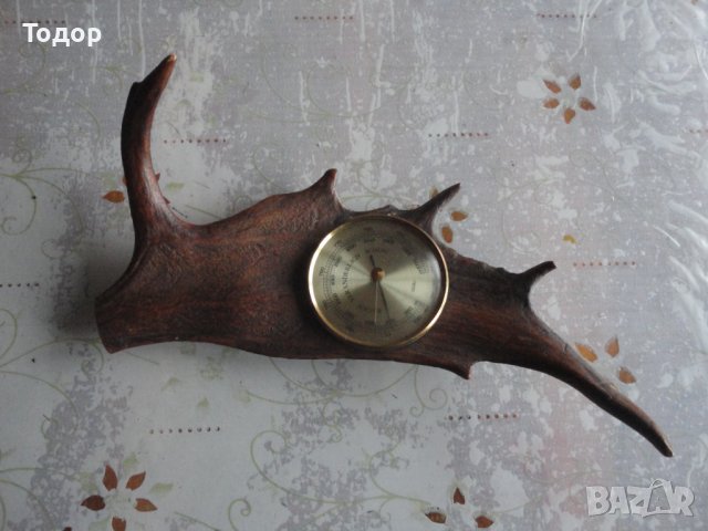 Уникален барометър еленов рог Fischer made in GDR, снимка 6 - Колекции - 39948769